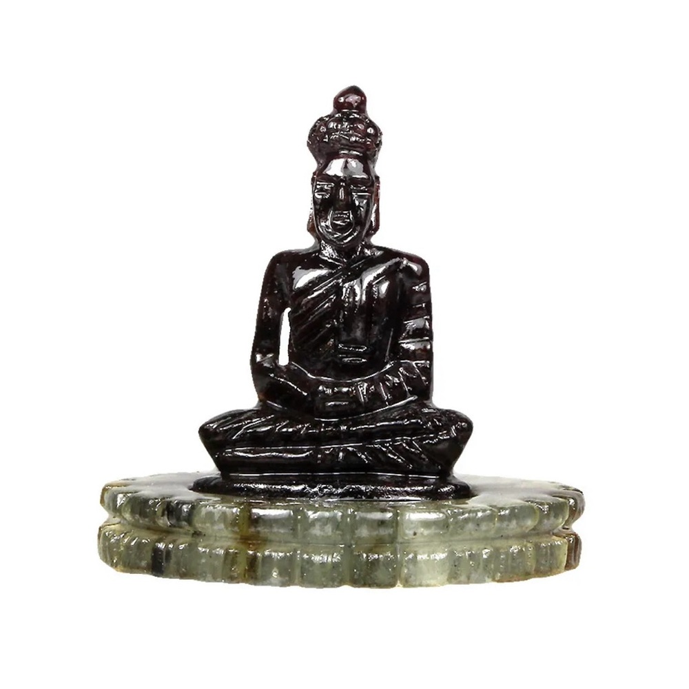 Handmade Rare 36.60ct Gautama Buddha Thai Carving Natural Obsidian Labradorite